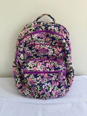Vera Bradley Floral Quilted Backpack in Pink, Purple, Green, White